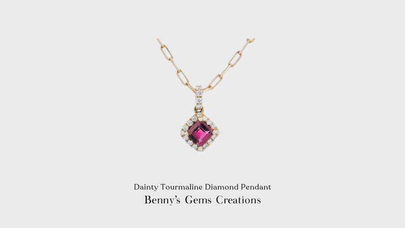 Dainty Tourmaline Diamond Pendant with soft feminine sparkle in delicate gold setting