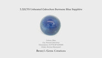 3.32CTS Unheated Cabochon Burmese Blue Sapphire