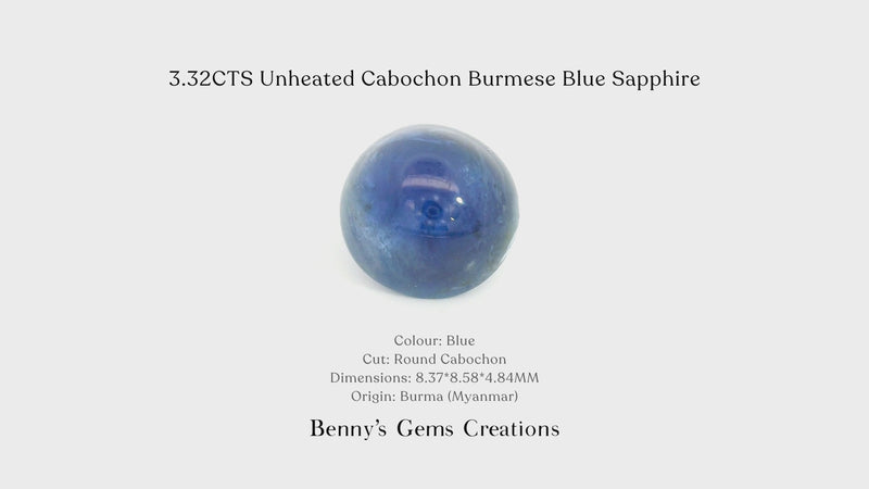 3.32CTS Unheated Cabochon Burmese Blue Sapphire