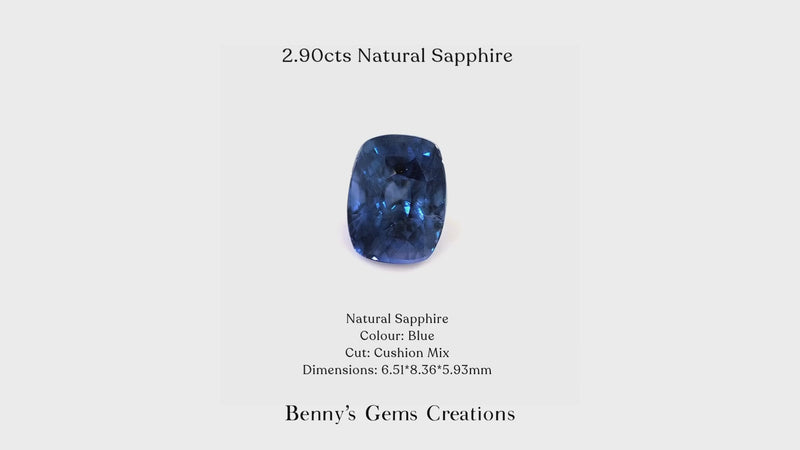 Natural Blue Sapphire 2.90Cts in cushion mix cut, 6.51 × 8.36 × 5.93 mm.