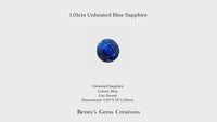 Unheated Blue Sapphire 1.01Cts in round cut, 5.63 × 5.74 × 3.59 mm.