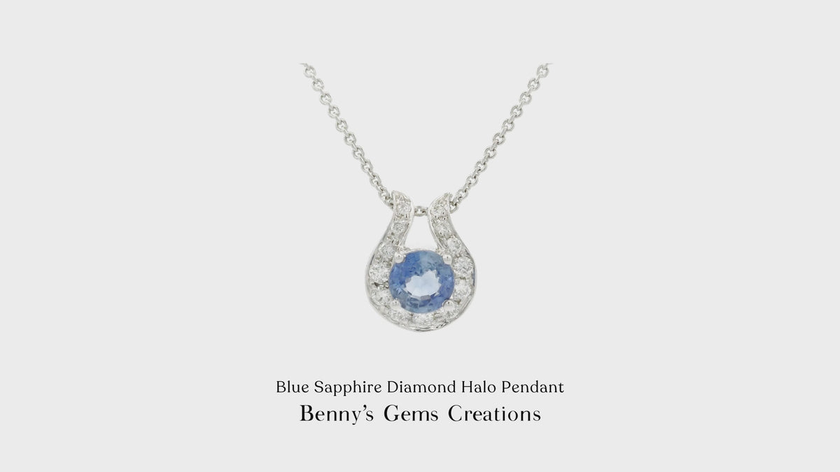 Blue Sapphire Diamond Halo Pendant