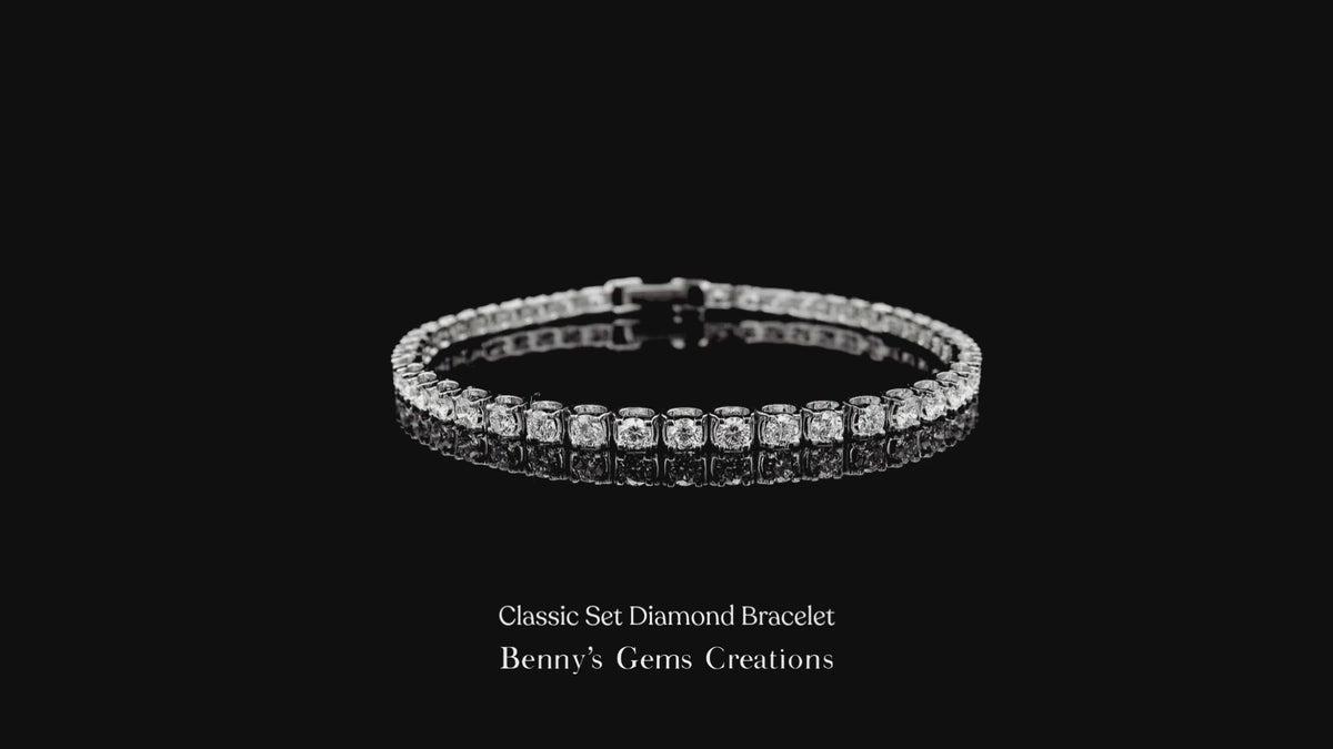 Classic Set Diamond Bracelet in 18K white gold, with 43 diamonds totaling 3.152 carats.

