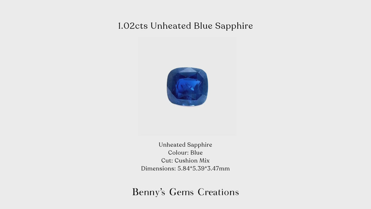 1.02CTS Unheated Blue Sapphire - Benny's Gems Creations
