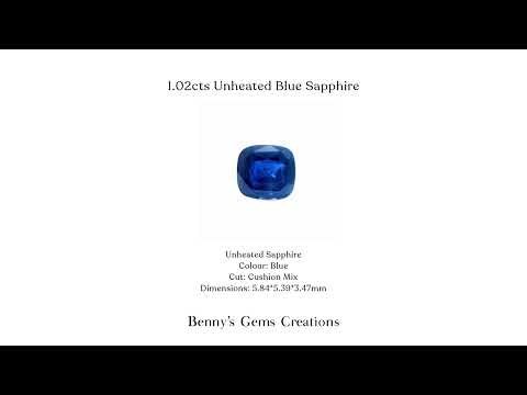 1.02CTS Unheated Blue Sapphire - Benny's Gems Creations
