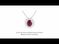 Elegant gold pendant featuring a Scarlet Halo ruby centerpiece surrounded by brilliant diamonds, perfect for luxury jewelry lovers