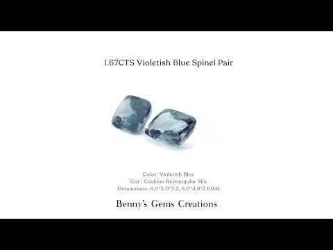 1.67 carat violetish blue spinel pair – matching natural gemstones with vibrant violet-blue color and excellent clarity, ideal for earrings or fine jewelry.