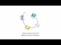 Multistone Diamond Ear Cuff featuring green amethyst, topaz, and sparkling diamonds – a chic and colorful ear cuff designed for modern elegance.