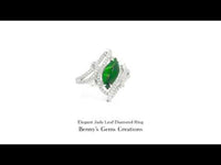 Elegant jade leaf diamond ring with sparkling diamonds and natural jade centerpiece