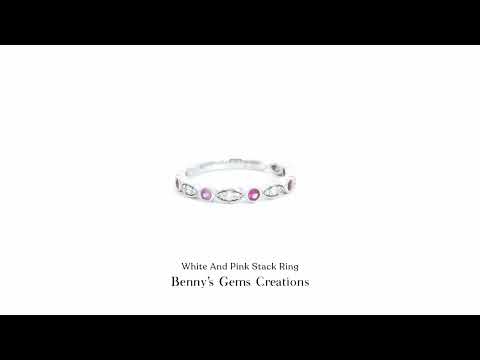 White And Pink Stack Ring featuring alternating white and pink stones with polished finish