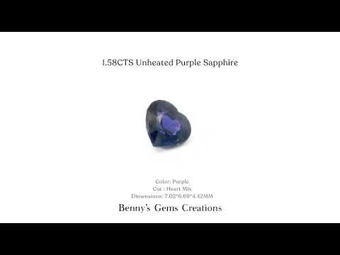 Natural 1.58cts unheated purple sapphire, in a heart mix cut, 7.02 x 6.69 x 4.42 mm, with a gemstone certificate.