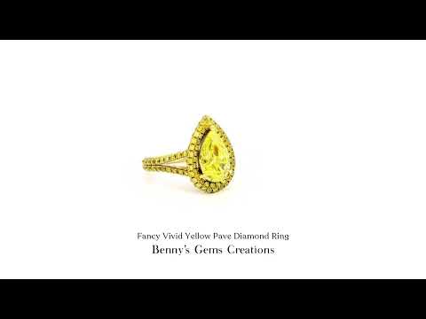 Fancy Vivid Yellow Pave Diamond Ring in Gold
