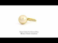 Elegant Golden Pearl Diamond Ring accented with diamonds in fine jewelry  setting