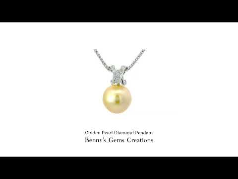 Golden Pearl Diamond Pendant with sparkling diamonds accents in fine jewelry setting
