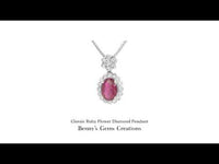 Classic Ruby Flower Diamond Pendant with fine and sparkling diamond detailing in white gold setting