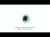 Colombian Emerald Diamond Ring Pendant with brilliant accents, in timeless heirloom design