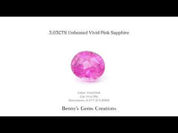 3.03 carats unheated vivid pink sapphire gemstone displaying an intense pink hue with exceptional clarity and natural brilliance.