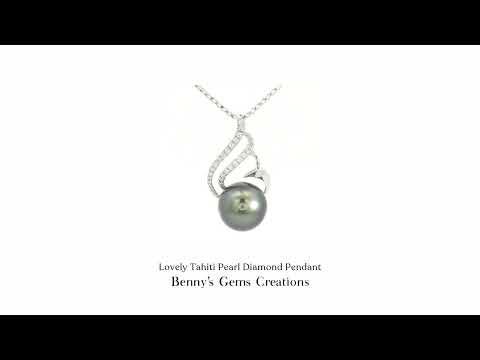 Lovely Tahiti Pearl Diamond Pendant with sparkling diamond accents in fine white gold setting