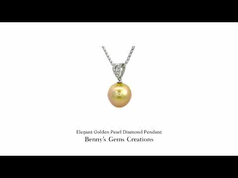 Elegant Golden Pearl Diamond Pendant in 18K white gold featuring a lustrous South Sea golden pearl accented with brilliant cut diamonds