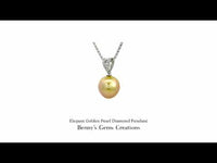 Elegant Golden Pearl Diamond Pendant in 18K white gold featuring a lustrous South Sea golden pearl accented with brilliant cut diamonds