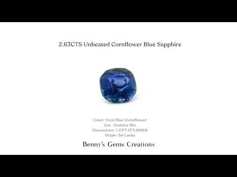 2.63CTS Unheated Cornflower Blue Sapphire with vivid blue hue for fine jewelry