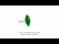 Dainty Navette Jade Ring with Micropave Diamonds in White Gold