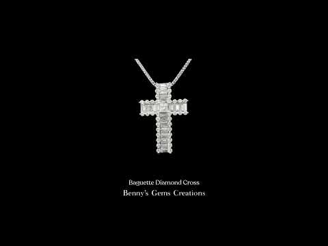 Baguette Diamond Cross Pendant featuring baguette-cut diamonds in white gold with sleek and modern design