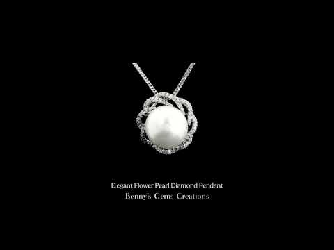 Elegant Flower Pearl Diamond Pendant with diamond accents in floral design