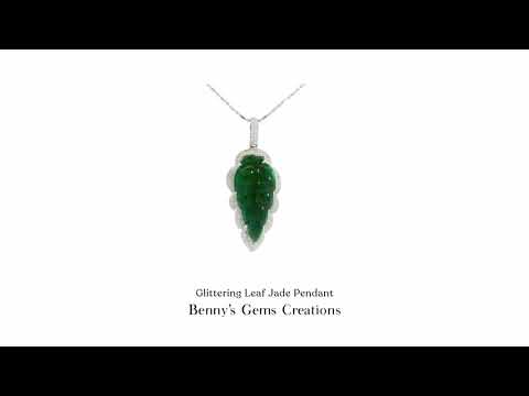 Glittering Leaf Jade Pendant featuring natural jade gemstone with sparkling accents and elegant leaf design