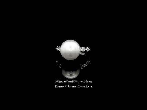 Milgrain Pearl Diamond Ring showcasing a classic pearl and brilliant diamonds