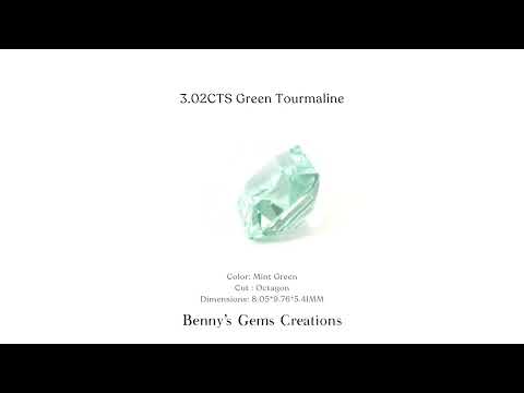 Natural 3.02cts mint green tourmaline, in a octagon cut, 8.05 x 9.76 x 5.41 mm.