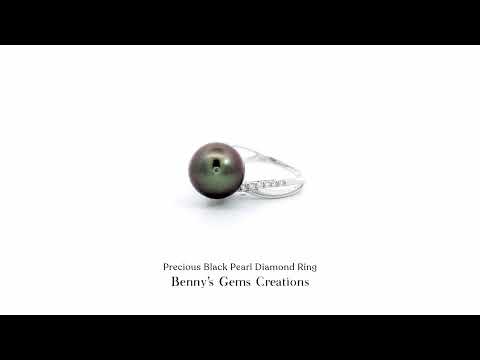 Precious Black Pearl Diamond Ring featuring a lustrous natural black pearl, with sparkling diamonds in fine jewelry design