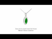 Classic Navette Jadeite Double Halo Pendant in white gold with sparkling diamond accents, elegant vintage-inspired fine jewelry piece