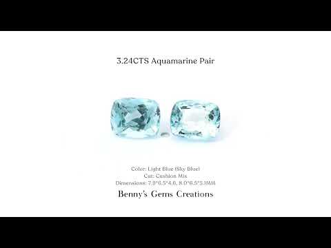 3.24cts Aquamarine pair with matching  bright pastel blue gemstone