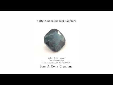 4.10 carats unheated teal sapphire gemstone with vibrant blue-green color, natural and untreated, perfect for engagement rings and fine jewelry