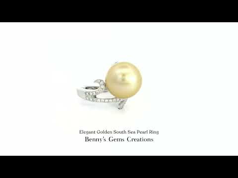 Elegant Golden South Sea Pearl Ring featuring a radiant golden pearl with subtle diamond accents in in elegant white gold setting