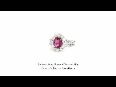 Platinum Ruby Blossom Diamond Ring featuring a ruby blossom design with diamond accents