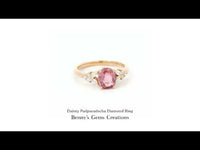 Dainty Padparadscha Diamond Ring with sparkling diamond accents in elegant slim band setting