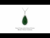 Elegant Vintage Jadeite Diamond Pendant featuring rich green jade with sparkling diamond accents in white gold