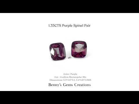 Natural purple spinel pair, in a cushion rectangular mix cut, 5.3 x 4.6 x 3.2mm, 5.4 x 4.8 x 3.1 mm, with gemstone certificate.
