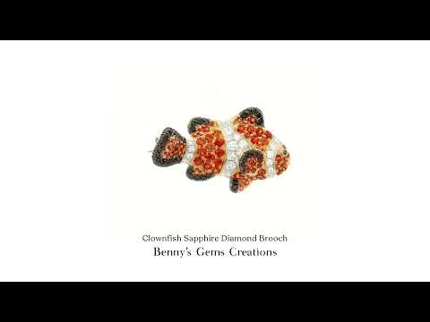 Clownfish Sapphire Diamond Brooch