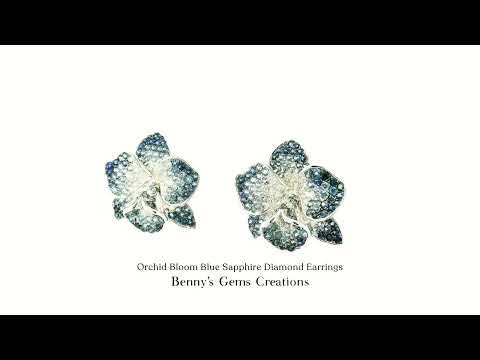 Orchid Bloom Blue Sapphire Diamond Earrings with blue sapphires and diamond accents in White Gold