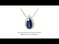 Tanzanite Radiance Halo Diamond Necklace surrounded by shimmering diamond halo in white gold