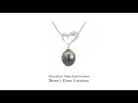 Ebon Heart Tahiti Pearl Pendant with deep black luster and diamond accents in elegant white gold setting