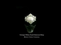Vintage White Pearl Diamond Ring with diamond side stones
