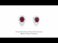 Crimson Bloom Ruby and Diamond Floral Earrings - Elegant Red Ruby Jewelry with Diamond Accents, Flower-Inspired Design for Women