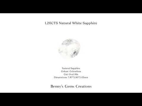1.26CTS Natural White Sapphire with bright white color and brilliant cut