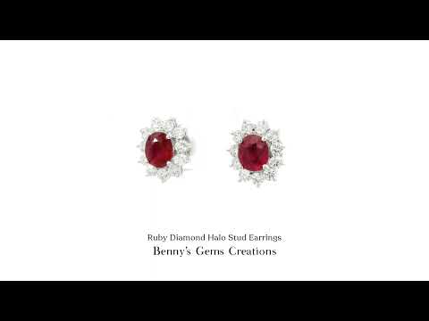 Ruby Diamond Halo Stud Earrings