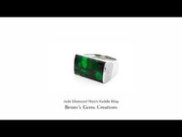 Fine jade men’s saddle ring with brilliant diamond accents