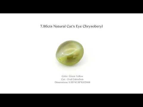 7.86CTS Natural Cat's Eye Chrysoberyl featuring a distinct, luminous eye effect and vibrant golden-green color, perfect for luxury rings, pendants, or fine gemstone collections.
